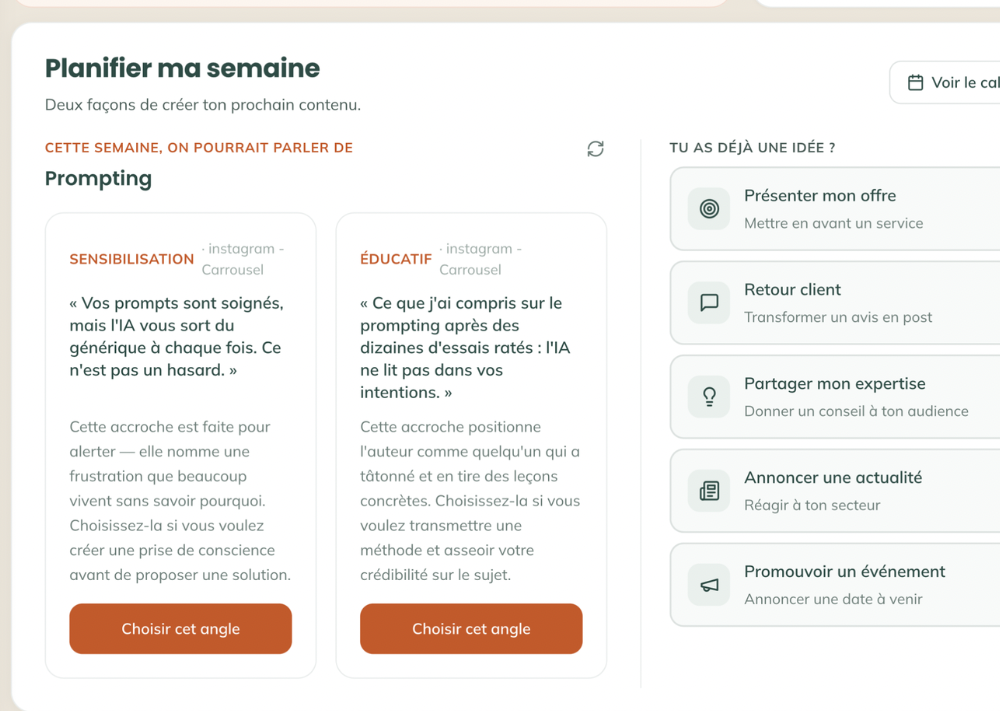 Écran de l'app Aska : deux recommandations de contenu prêtes à l'ouverture
